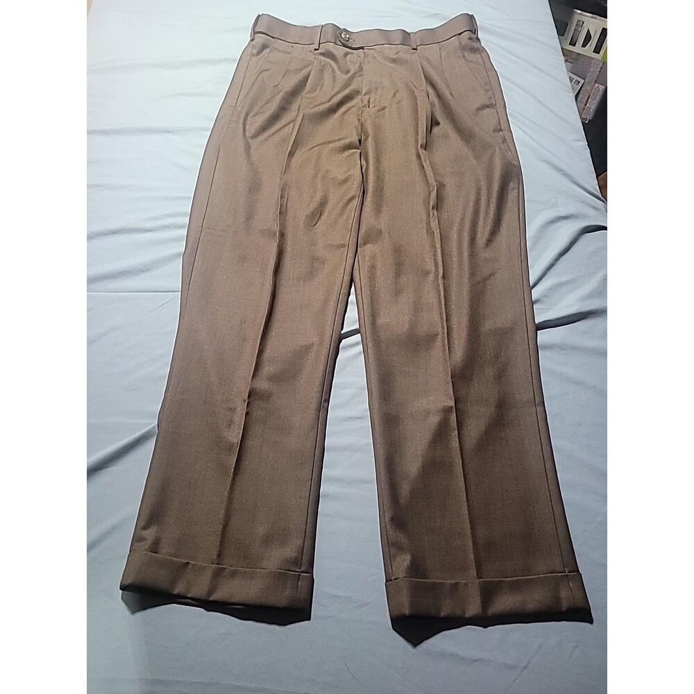Croft & Barrow Pants Men 36X29 Brown Pleated Cuffed Classic Comfort Dress Pants